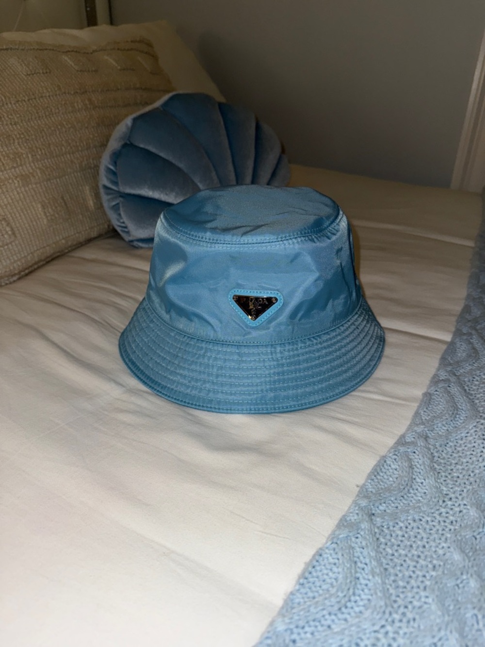 Prada Light Blue Nylon Bucket Hat with Triangle Logo